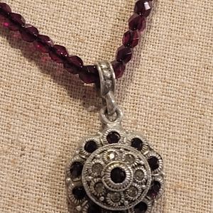 SIGNED BEN AMUN RED NATURAL STONE NECKLACE WITH PENDANT 16"LONG